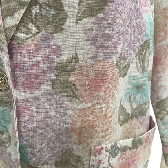 Vintage Block Island Petites Floral Blazer 14 Linen Blend Feminine Elegant Chic - Picture 10 of 12